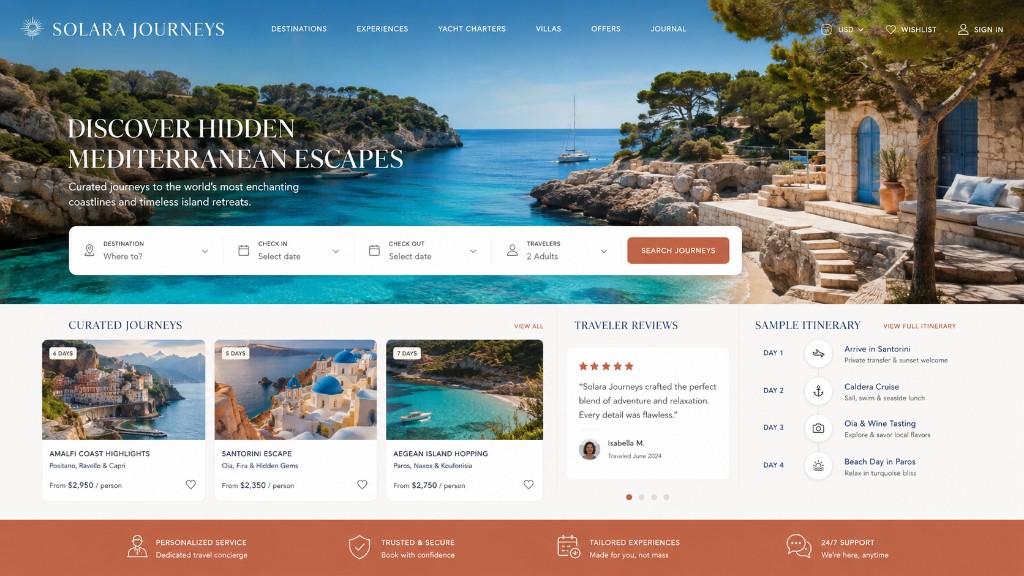 Prikaz stranice za mediteranska putovanja s odabranim rutama.